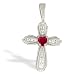 14K White Gold Genuine Heart Ruby and Diamond Cross Pendant