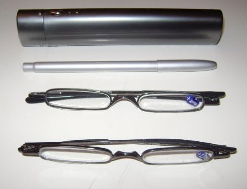 Package of 2 Pairs of Ultra Thin Compact Pen Optical Reading Glasses with Case Ligth Ultra Ligth Silver with Case by Maximax