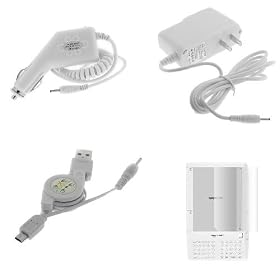 Rapid Car Charger + Home Travel Charger + Retractable USB Data Cable + Durable Clear Reusable LCD Screen Protector for Amazon Kindle 1 Wireless Reading Device
