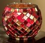 4" Diameter Red Glass Mosaic Votive Candle Holder/ Rose Bowl