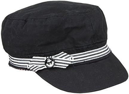 Summer Cotton Military Cabbie Hat with Bow &amp; Anchor in Black