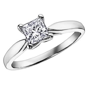 Engagement Ring: 1/4 Carat (ctw) in 14K White Gold Princess Cut Diamond Solitaire Ring, Size 5.5