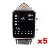 Neewer 5x Cool Fashion Binary Yellow & Red LED Date Digital Man Lady Leather Watch Black