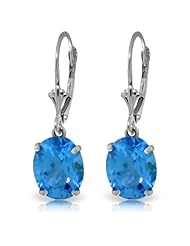 14k Gold Leverback Dangle Earrings with Oval-shaped Natural Blue Topaz