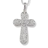 Antique Style Diamond (.18 ctw) Cross Pendant in White Gold