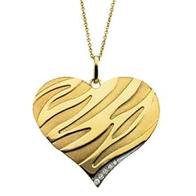 14Kt Yellow Gold Rhodium Plate Fancy Heart Shaped Diamond Necklace