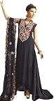 Black Designer Three Piece Gown with Embroidered Beads on Neck and Self Weave - Chiffon with Net