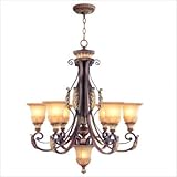 IMAGE OF Livex Lighting 8576-63 Villa Verona 6 Light Verona Bronze Finish Chandelier with Aged Gold Leaf Accents and Rustic Art Glass