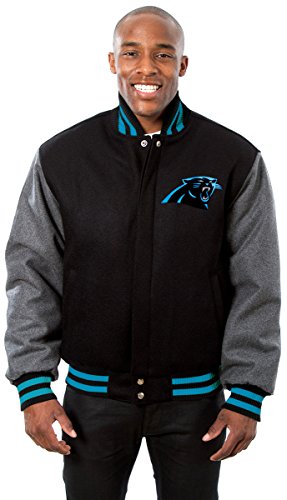 Carolina Panthers Men's Wool Jacket with Hand Crafted Leather Team Logos (6X)