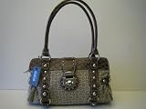 GUESS HANDBAGS, Guess PISA SIGNS Large Satchel w  Studs (Mocha Brown)