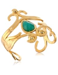 Devon Leigh Green Onyx Gold Dipped Scroll Cuff Bracelet, 7"