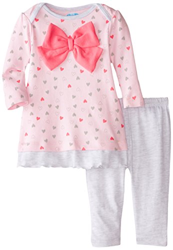 BON BEBE Baby-Girls Bow and Legging Set,Pink Speckled Hearts/Gray,0-3 Months