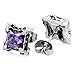 Men's Stainless Steel Stud Earrings CZ Silver Black Purple Dragon Claw Square Vintage