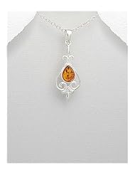 Baltic Amber Pendant Necklace In 92.5 Sterling Silver