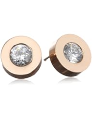 Stainless Steel Simulated Diamond Surrounded Gold Plated Stud Earrings