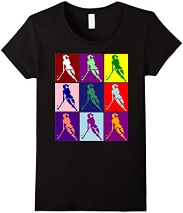 Women's Field Hockey Andy Warhol Style Pop Art T-shirt Small Black