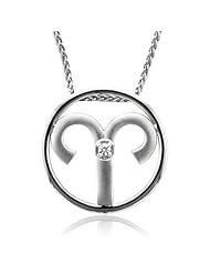Zodiac Sign Aries Silver Diamond Pendant Necklace (HI, I1-I2, 0.05 carat)