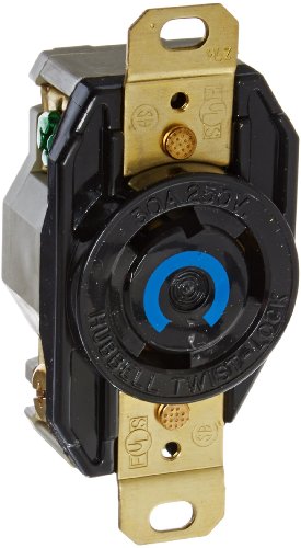Hubbell Wiring Systems HBL2620 Nylon Face Twist-Lock Receptacle, 30 Ampere, 250V, 2-Pole, 3-Wire Grounding, Black