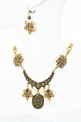 Antique Brass Necklace and Earrings Set