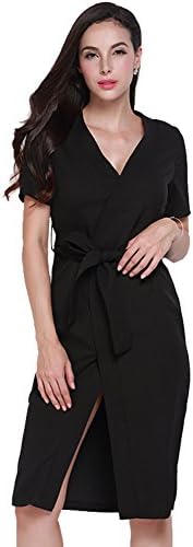 Women Sexy Sheer Bodycon Short Sleeve Tie Waist Deep V Neck Formal Dresses