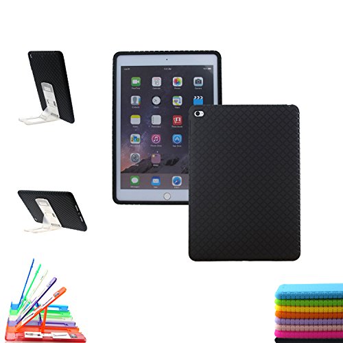 ScintiSpot iPad Air 2 Case, Silicone Back Cover Soft Rubber Gel Protective Skin Case with Stand for Apple iPad Air 2nd Generation (iPad 6), Kids Friendly Drop-proof Shockproof (Black)