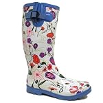Womens Blue White Floral Flower Ladies Wellies Festival Wellington Rain Boots