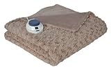 SoftHeat Plush Oversized Soft Swirl Electric Heated Warming Throw, Beige