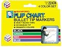 Flip Chart Markers, Permanent, Bullet Tip, 4-Color/Set SAN22474
