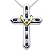 XPY Sterling Silver and 14k Yellow-Gold Blue and White Sapphire Cross Your Heart Pendant, 18