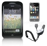 iPhone Silicone Case w/ LCD Screen Protector & Car Charger - 5 Color Options