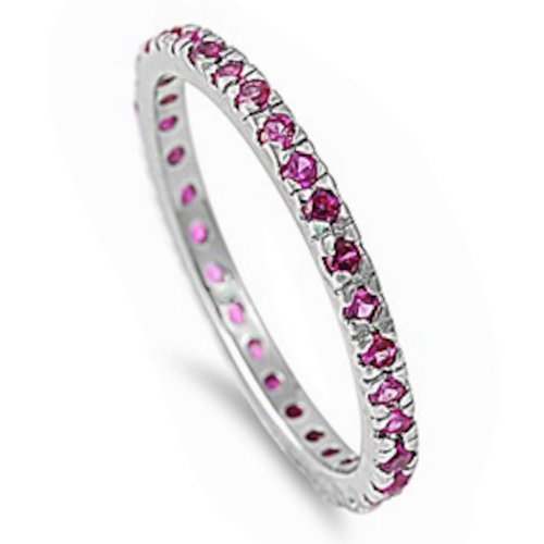 Stackable Simulated Ruby Cubic Zirconia Eternity Anniversary Band .925 Sterling Silver Ring Sizes 3-11