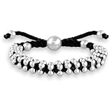 Silver-Plated Beads with Adjustable Black Cord Friendship Bracelet