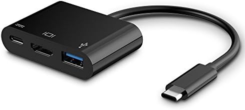 Teswell Type C Adapter, 3-in-1 Type C Male USB 3.1 to HDMI &amp; USB 3.0 &amp; Type C Female Adapter Converter Supports FHD 1080P for New Macbook 2016 (12 inch), Chromebook Pixel - Black