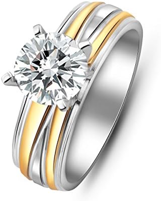 Eastern Bling 6mm Stainless Steel 3 ct Eternity Solitaire Cubic Zirconia Wedding Band Ring Comfort Fit Size 9