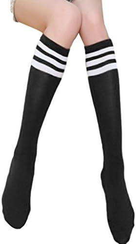 YUTIA Girls Stripe Baseball Soccer Football Sports Straight Socks Black