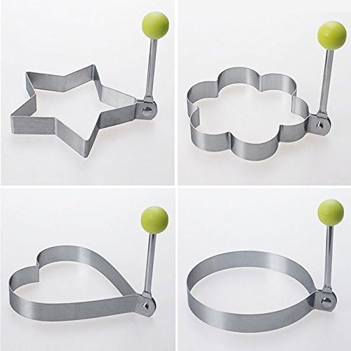 Set of 4 Stainless Steel Fried Egg Mold Pancake Mold Kitchen Tool Pancake Rings Heart/Round/Star/Flower Shape Egg Molds