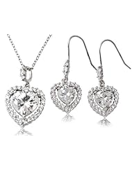 Sterling Silver and Cubic Zirconia Heart Pendant and Earrings Jewelry Set