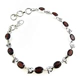 Garnet Silver Link Bracelet Handmade 8.25 inches