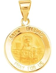 Hollow Round St. Saint Barbara Medal Pendant 14K Gold Yellow R45348