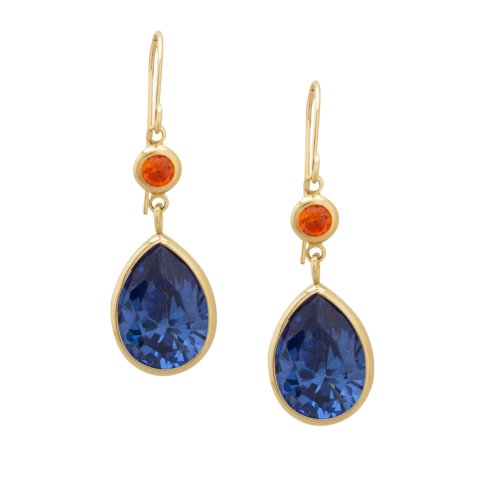 14k Желтое Золото Orange и танзанит Cubic Zirconia Drop серьги