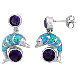 Synthetic Opal and Amethyst Dolphin Earrings