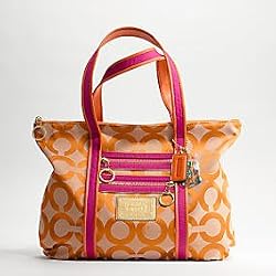 Coach Signature Poppy Glam Shopper Bag Purse Tote 13826 Persimmon Magenta