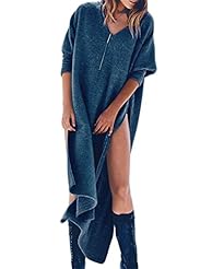 V-neck Cotton Backless Slit Long Sleeves Sweater Maxi Dress 