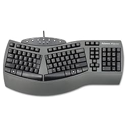 Fellowes - Ergonomic Split-Design Keyboard w/Antimicrobial Protection, 117 Keys, Black