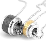 Amour Love Stainless Steel Checker Design Barrel Pendant Necklace Couples Set 18"/20-24"
