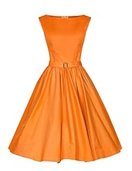 Cotton Fit-and-Flare Pleated Vintage Belted Party Dress 
