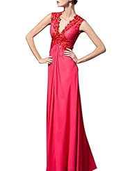 A-line V-neck Beaded Lace Sleeveless Cocktail Floor Length Chiffon Homecoming Dress/Pageant Dress/Prom Dress/Party Dress/Wedding Dress 