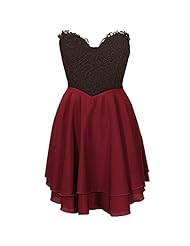Strapless Polyester Short Lace Tiered Bandeau Neck Club Dress/Party Dress 