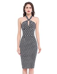 Polka Dot Print Sheath Halter Backless Vintage Bodycon Dress/Party Dress 