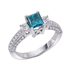 14K White Gold 1/2 ct. Diamond Engagement Ring with Blue Center Diamond